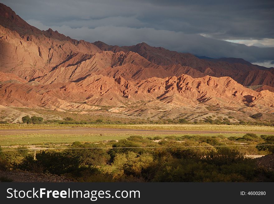 Evening sunlight on mountain scenery in Salta, northwestern region of Argentina. Evening sunlight on mountain scenery in Salta, northwestern region of Argentina