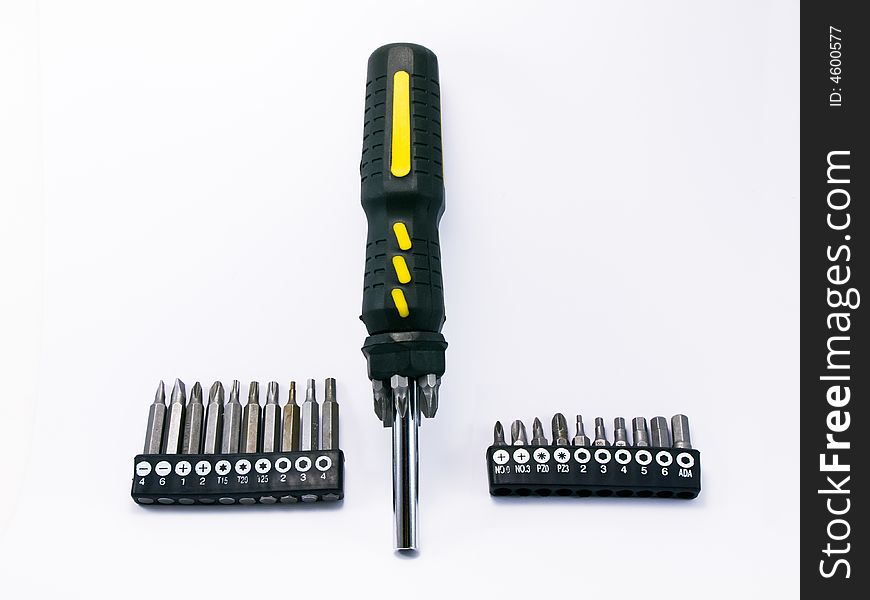 Screwdriver with set of heads