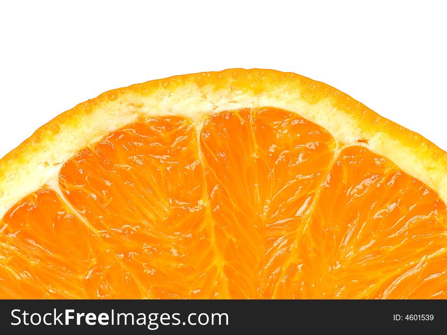 Detail of orange slice isolated on white background. Detail of orange slice isolated on white background