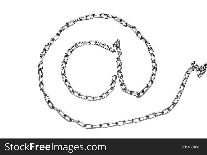 Metallic chain on white background, abstraction