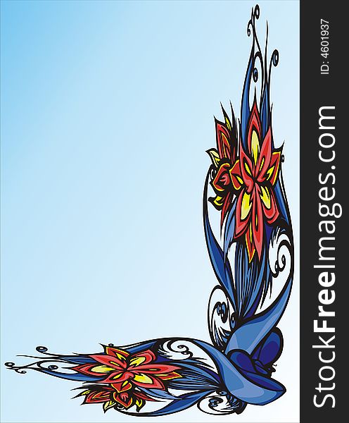 Floral frame on blue background -  illustration