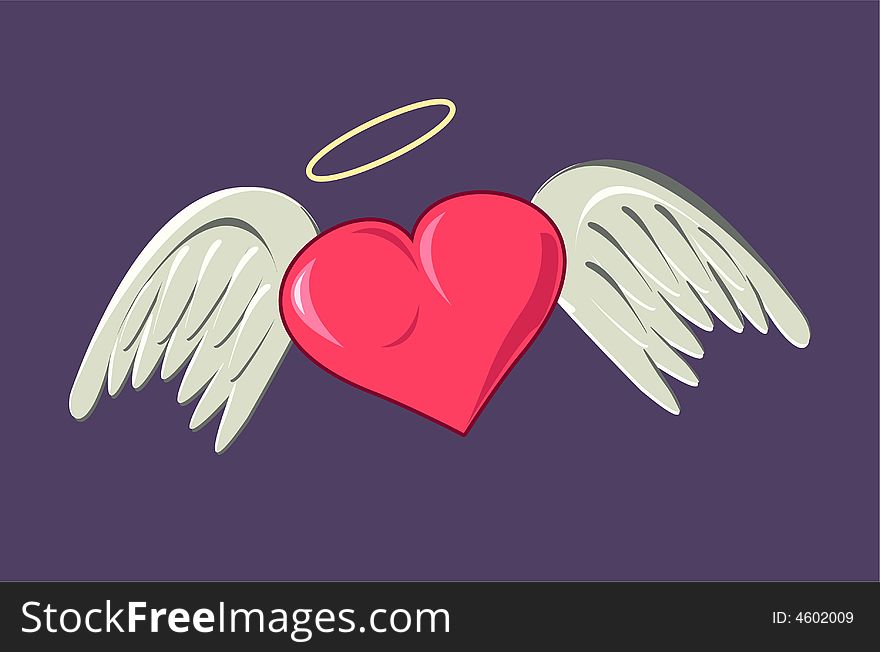 Heart of love with wings on a dark background