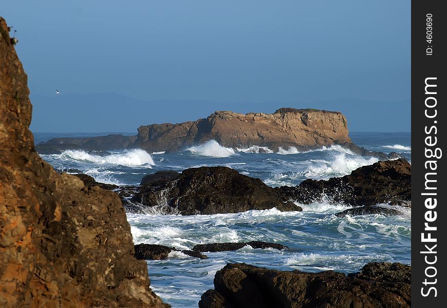 Coastal view of California coast with rocks and waves. Coastal view of California coast with rocks and waves