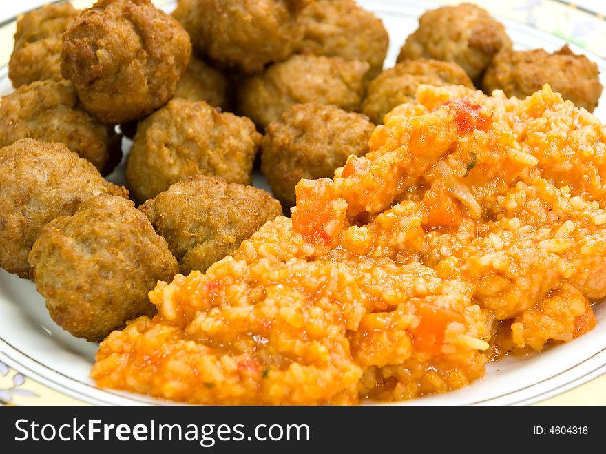 Meat - balls of beef and pork - with risotto