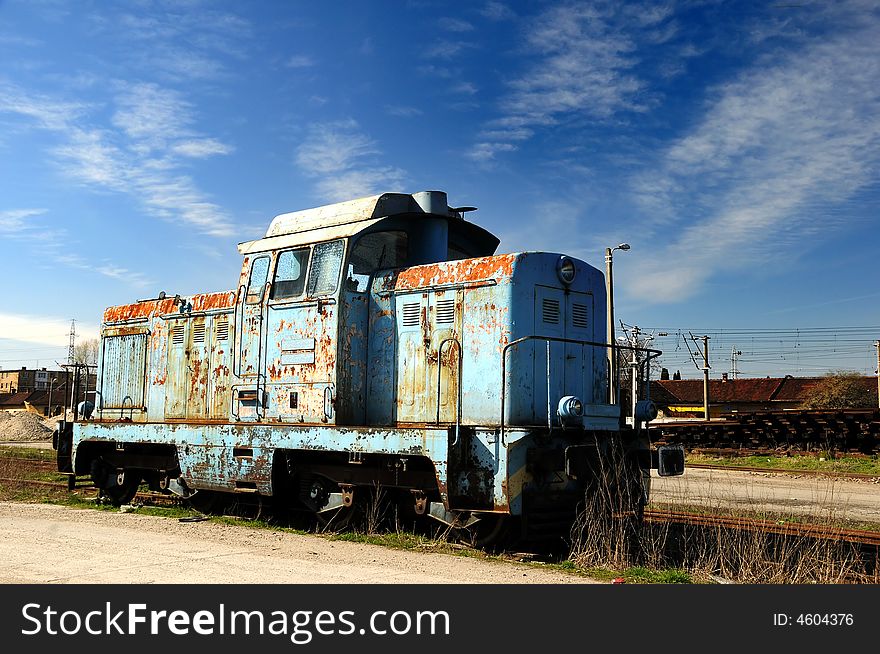 An old diesel engine locomotive. An old diesel engine locomotive