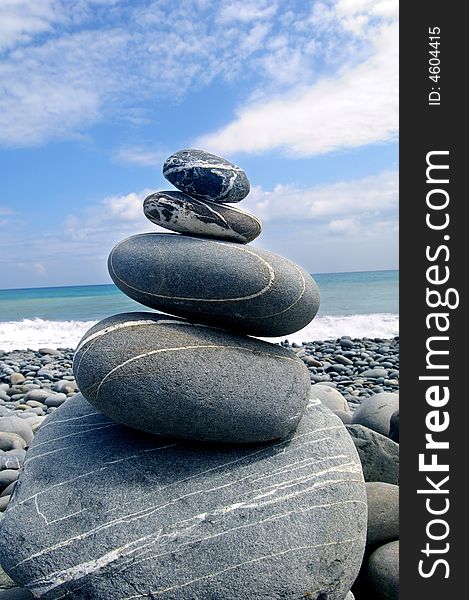 Zen stack of pebbles on the beach. Zen stack of pebbles on the beach