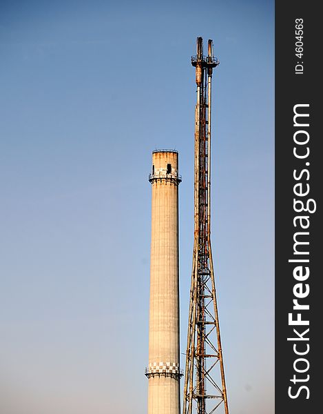 A view with two industrial towers