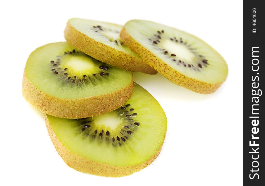 Fresh Kiwi Slices On White