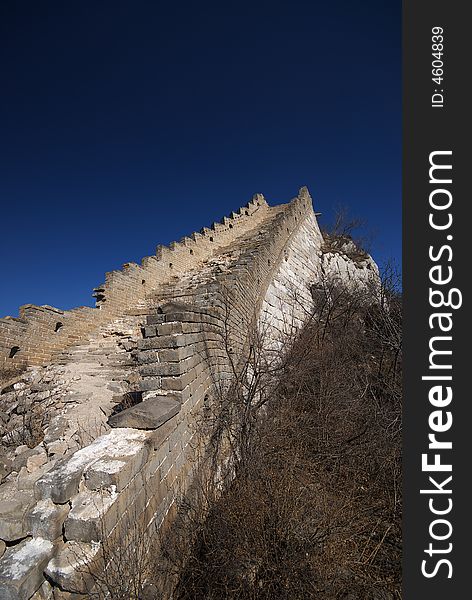 Dilapidated,the Great Wall,blue sky,tree,mountain. Dilapidated,the Great Wall,blue sky,tree,mountain