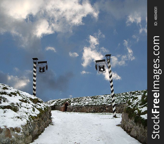 Winter sky in museum of history. old bastion 1024 age