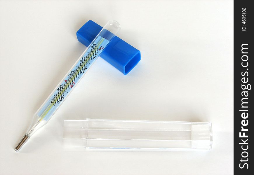 Clinical thermometer on white background