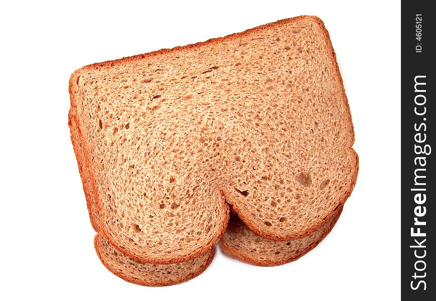 Close-up of two pieces of stacked whole grains or wheat breads (isolated on pure white background). Close-up of two pieces of stacked whole grains or wheat breads (isolated on pure white background)