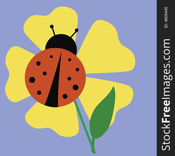Ladybug sitting on a yellow flower illustration. Ladybug sitting on a yellow flower illustration