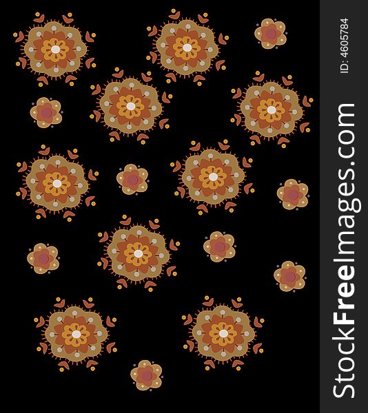 An illustration of vintage style flowers on a black background. An illustration of vintage style flowers on a black background