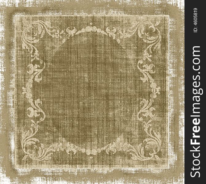 Decorative old-fashioned oval vintage retro cloth background design with ornate floral elements border on a grunge fabric in sepia brown tones. Decorative old-fashioned oval vintage retro cloth background design with ornate floral elements border on a grunge fabric in sepia brown tones