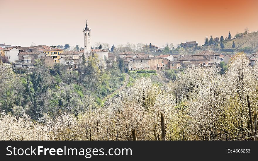 Tranquil village in the Northern Italy, Piedmont region.