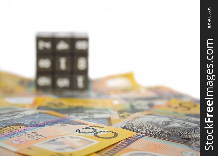 Australian currency cube with numbers Depth of field focus on 50. Australian currency cube with numbers Depth of field focus on 50