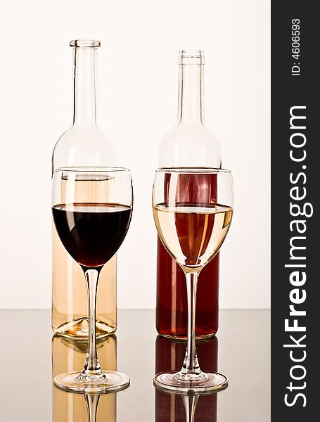 Drink series: red and white wine in the bocals