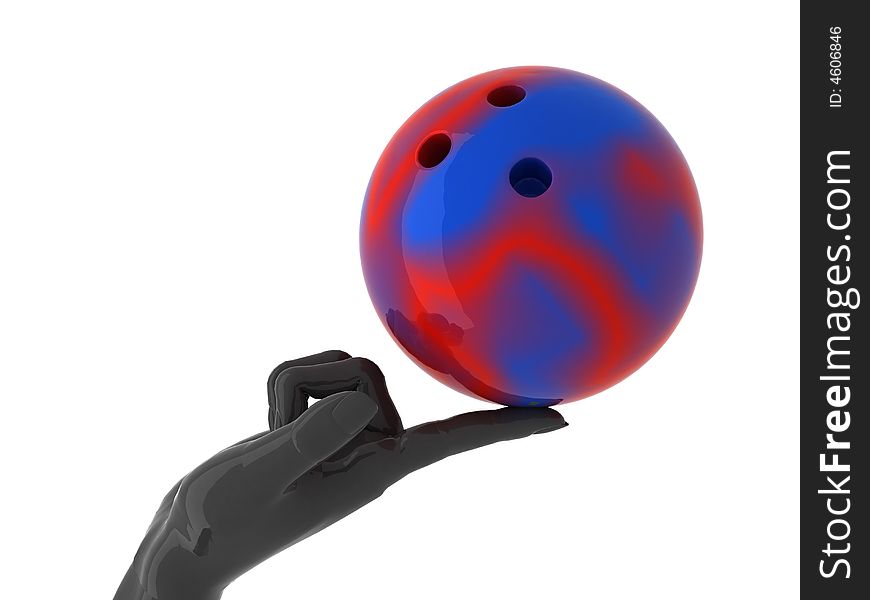 Bowling ball on forefinger. Isolated. Bowling ball on forefinger. Isolated.