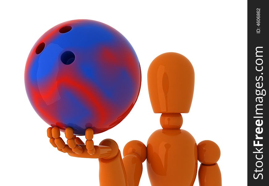 Orange mannequin with bowling ball. Isolated. Orange mannequin with bowling ball. Isolated.