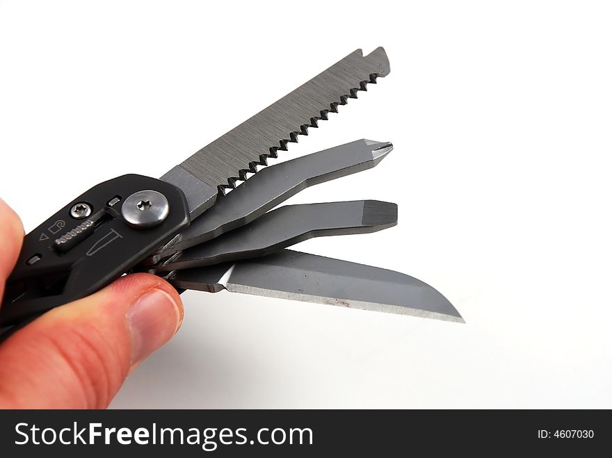 Stock pictures of a multi tool folding knife with several accessories for general use. Stock pictures of a multi tool folding knife with several accessories for general use