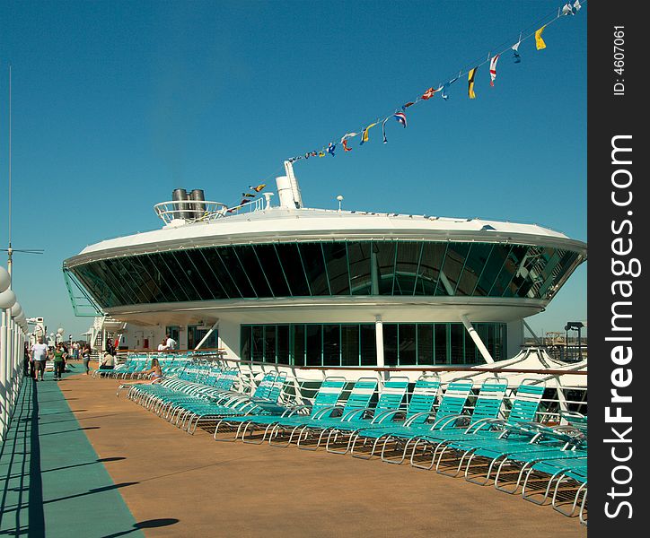 On top deck of a cruise ship before leaving port.