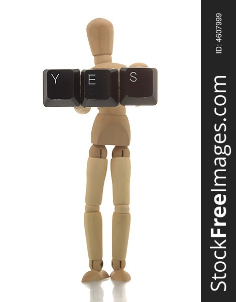 Manikin showing YES keys. Message concept.