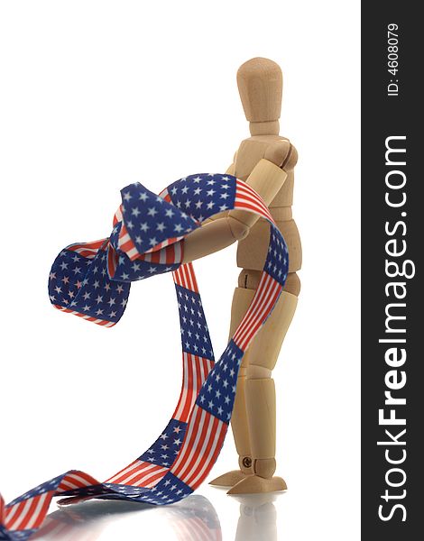 Manikin hands tied with us banner tape