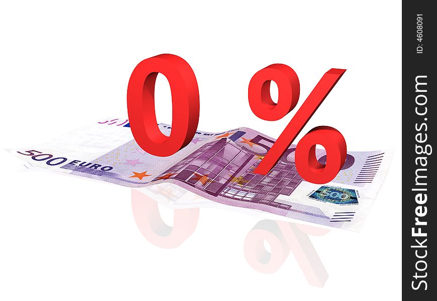 3d rendered 0 % percentage on euro banknote