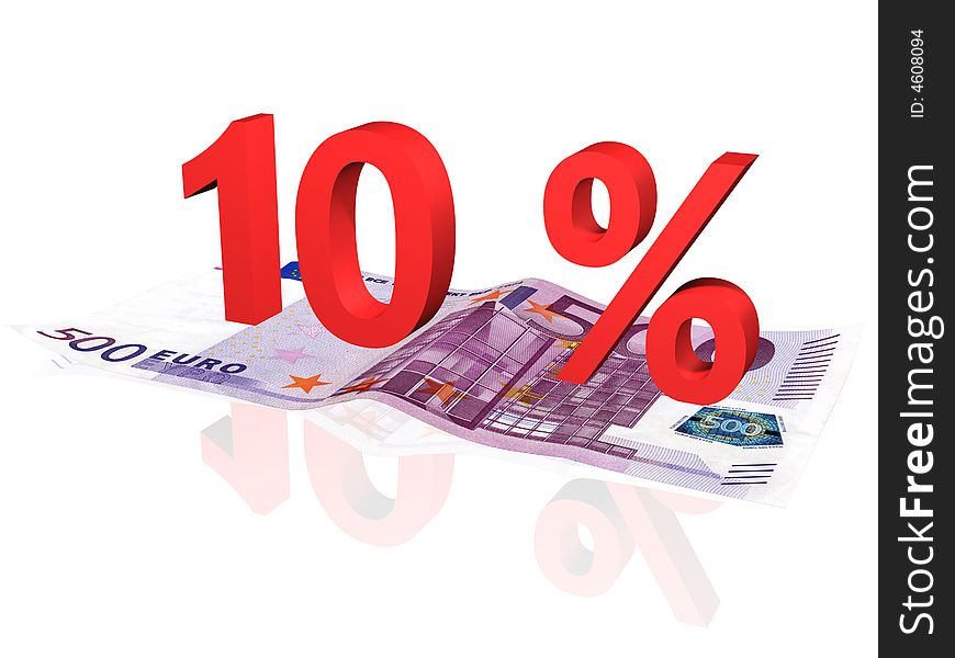 3d rendered 10 % percentage on euro banknote