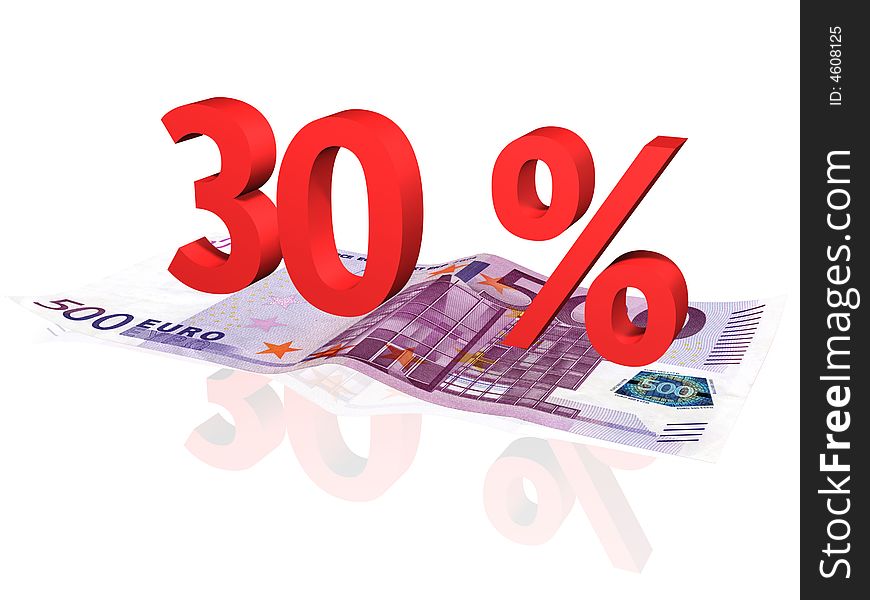 3d rendered 30 % percentage on euro banknote