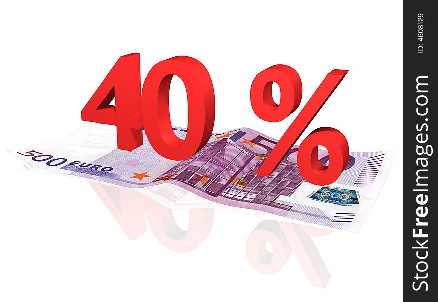3d rendered 40 % percentage on euro banknote
