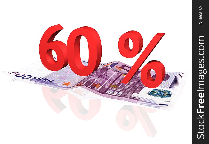 3d rendered 60 % percentage on euro banknote