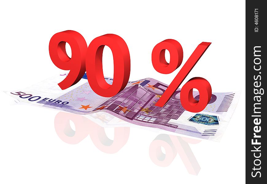 3d rendered 90 % percentage on euro banknote