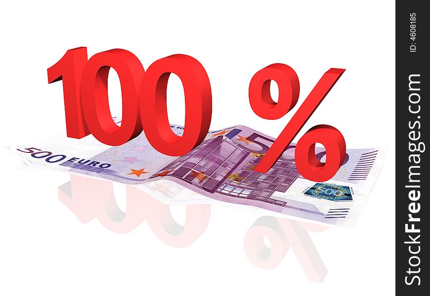 3d rendered 100 % percentage on euro banknote