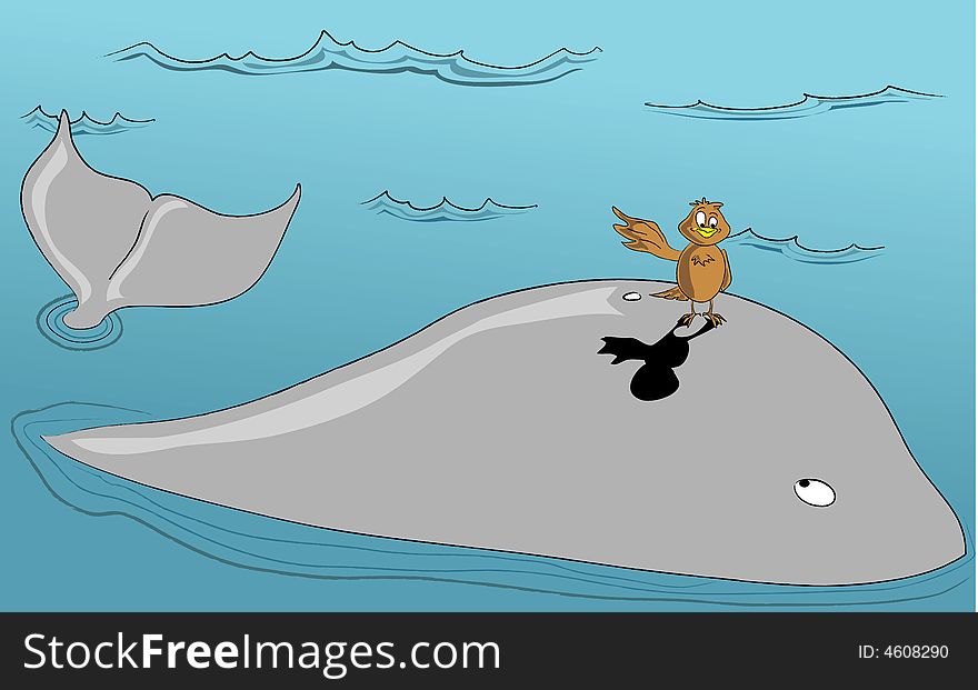 Little bird asking the whale for friendship. Little bird asking the whale for friendship