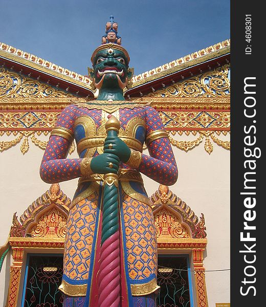 Statue standing outside Wat Chayamangkalaram Thai temple. Statue standing outside Wat Chayamangkalaram Thai temple