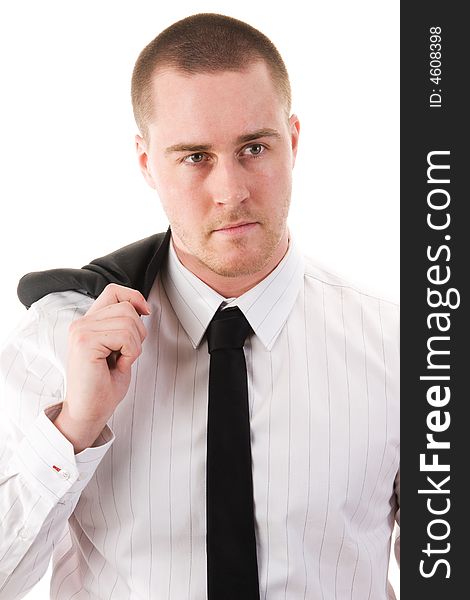 Portrait of a young businessman on white background