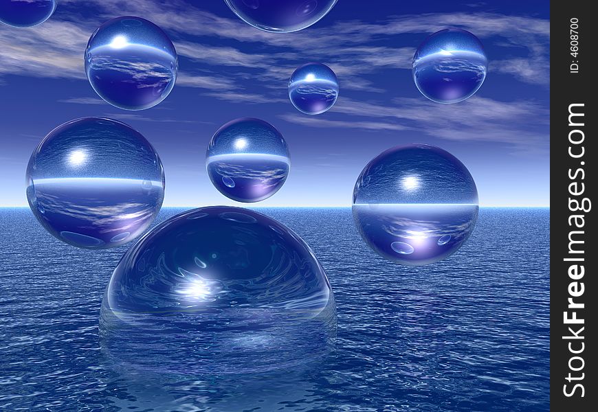 Rising water balls - digital artwork.