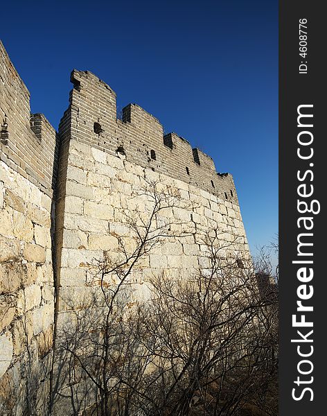 Dilapidated,the Great Wall,blue sky,tree,mountain. Dilapidated,the Great Wall,blue sky,tree,mountain