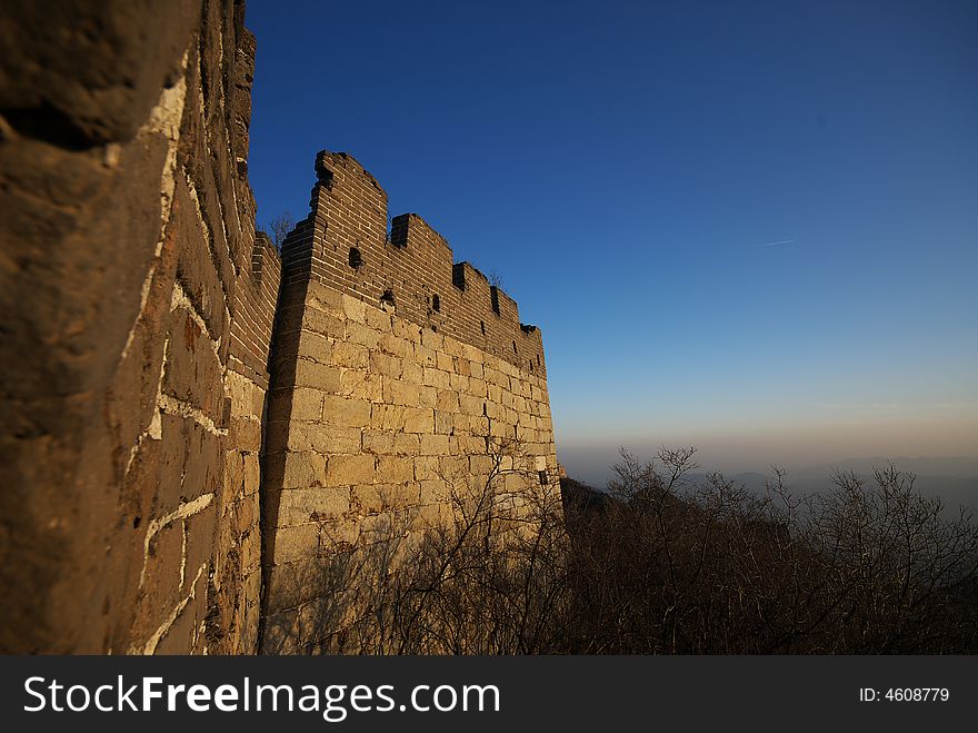 Dilapidated,the Great Wall,blue sky,tree,mountain. Dilapidated,the Great Wall,blue sky,tree,mountain