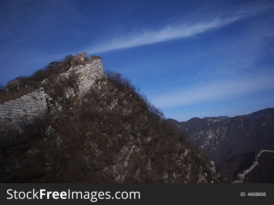 Dilapidated,the Great Wall,blue sky,tree,mountain. Dilapidated,the Great Wall,blue sky,tree,mountain