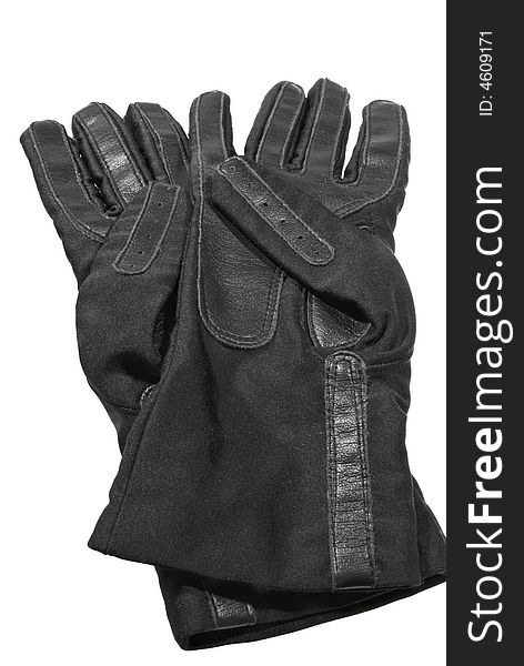 Well used cotton with leather trim driving gloves.