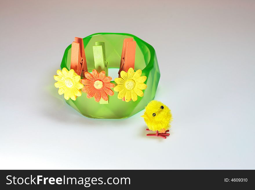 Easter decoration with flower and chicken