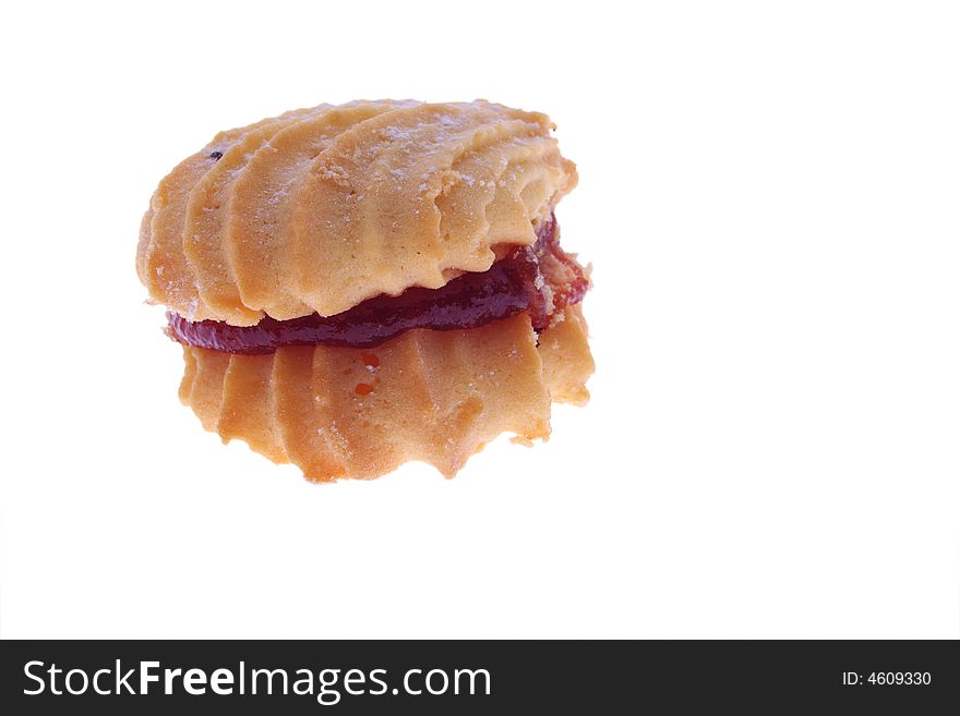 Sweet bisquit cookie with jam isolated on white