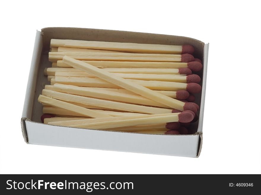 Opened box of matches isolated on white. Opened box of matches isolated on white
