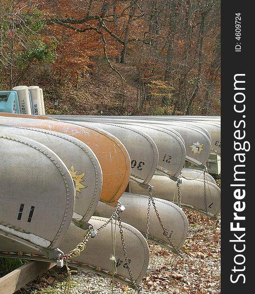 Canoes set out to dry at a Lake- Ohio. Canoes set out to dry at a Lake- Ohio