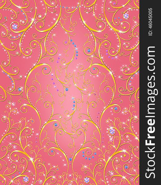 Gold Glamour Ornament On Pink Background