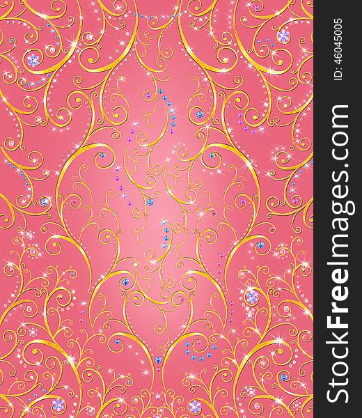 Gold glamour ornament on pink background