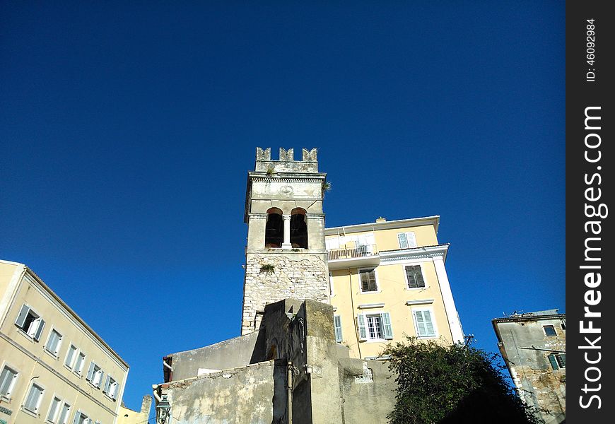 Steeple In The Old Town Of Corfu